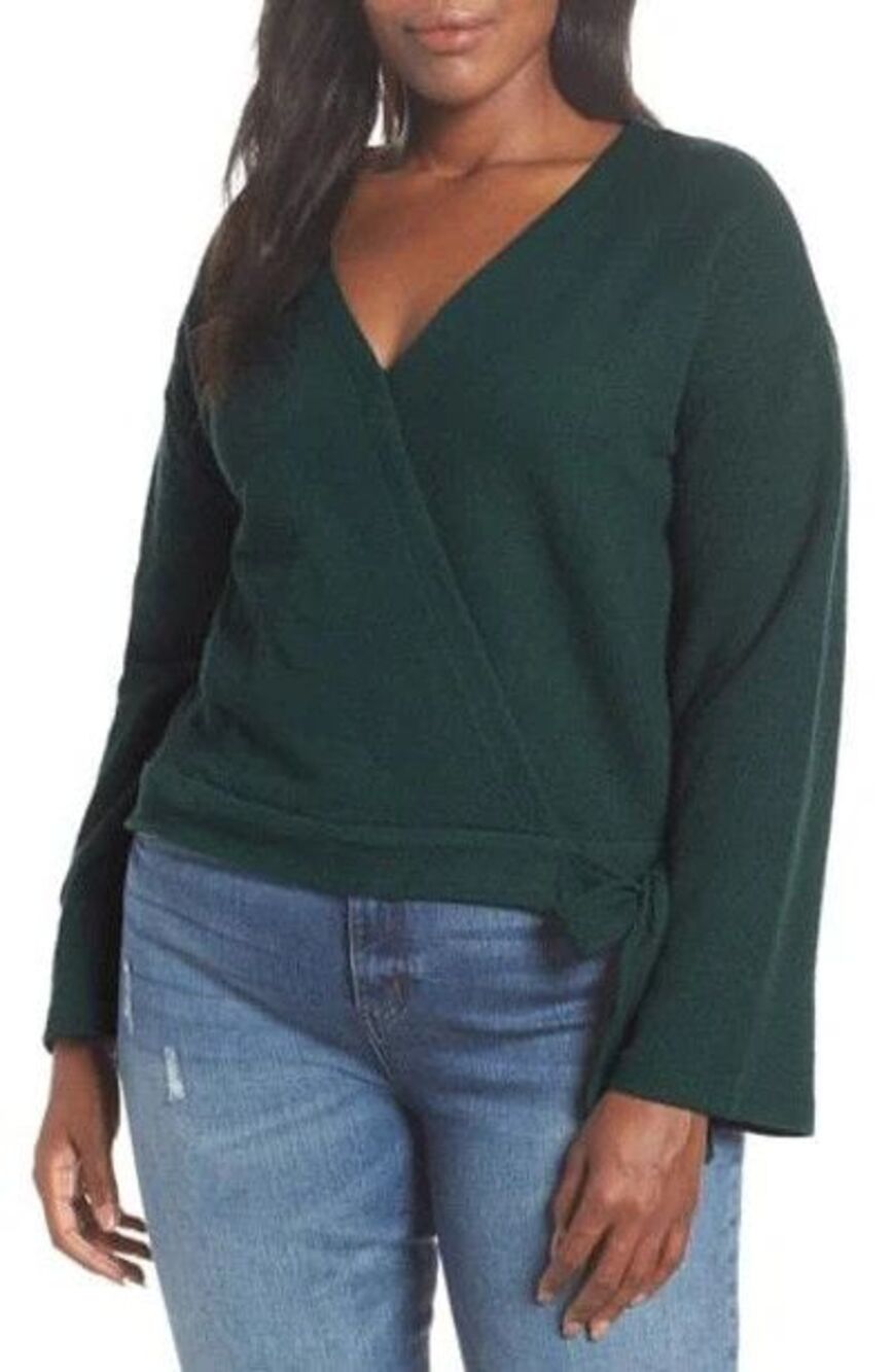 Madewell XXS Wrap Top Texture & Thread Smoky Spruce Green Cropped Long Sleeve
